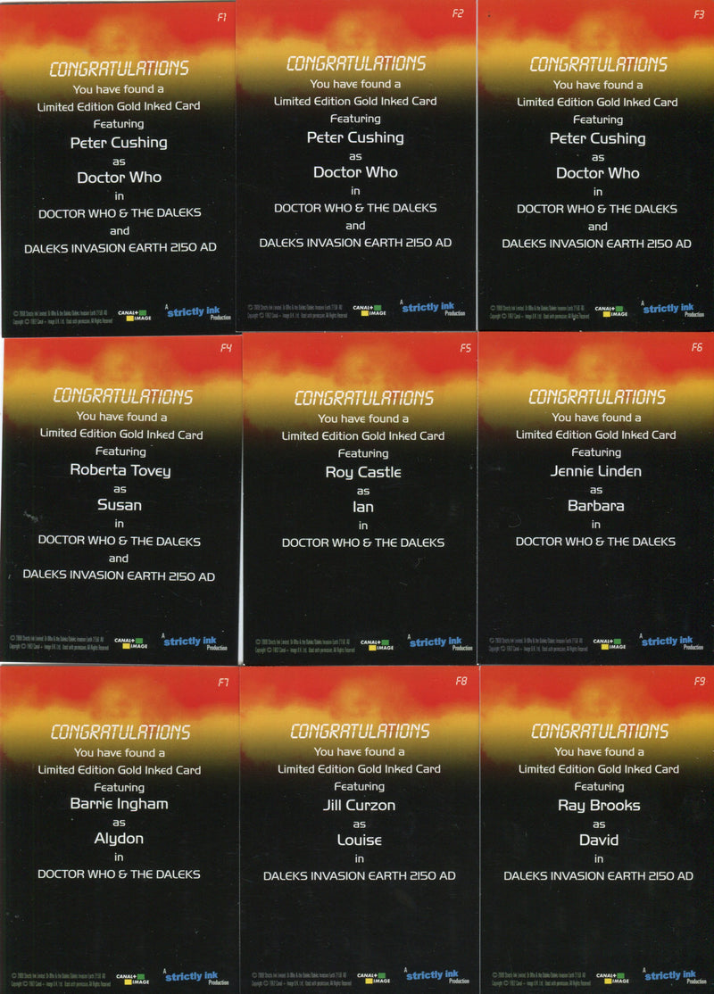 Doctor Who Big Screen Additions Gold Inked Chase Card Set F1 thru F9   - TvMovieCards.com