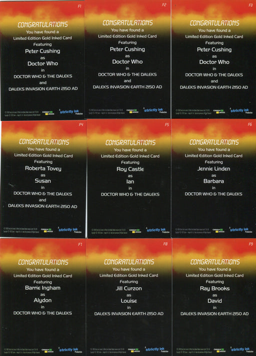 Doctor Who Big Screen Additions Gold Inked Chase Card Set F1 thru F9   - TvMovieCards.com