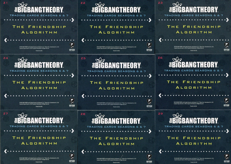 2016 Big Bang Theory Seasons 6/7 Algorithm Puzzle Parallel Chase Card Set Z1-Z9   - TvMovieCards.com