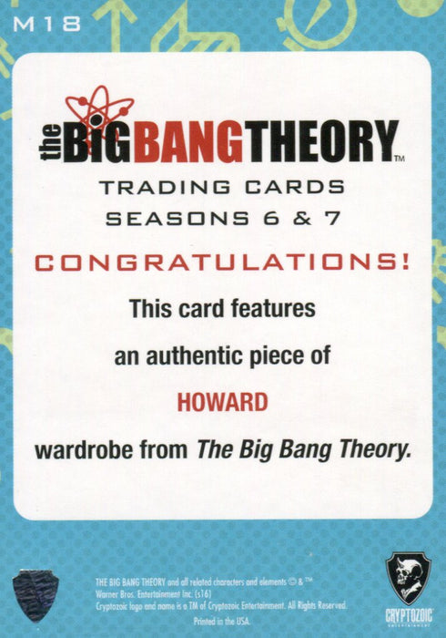 Big Bang Theory Seasons 6 & 7 Simon Helberg as Howard Costume Card M18   - TvMovieCards.com