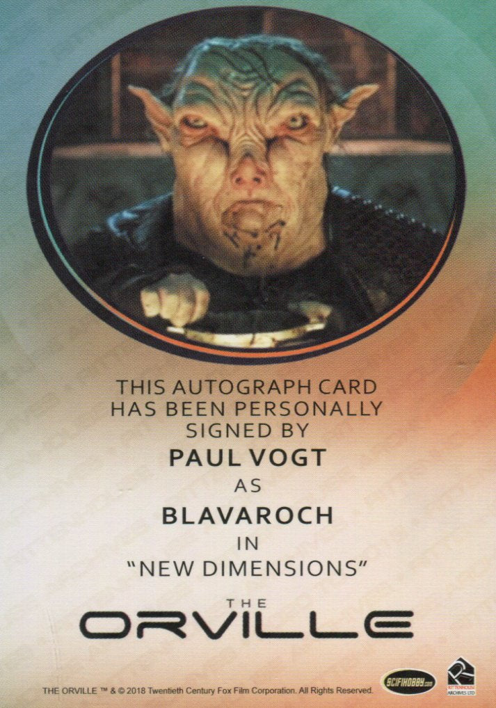 The Orville Season One Paul Vogt as Blavaroch Autograph Card Rittenhouse 2019   - TvMovieCards.com
