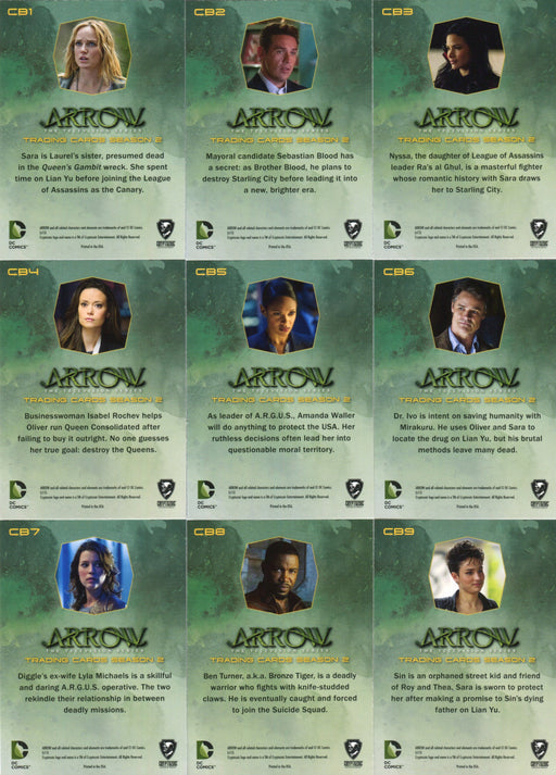 2015 Arrow Season 2 Character Bios Chase Card Set CB1-9 Cryptozoic - TvMovieCards.com