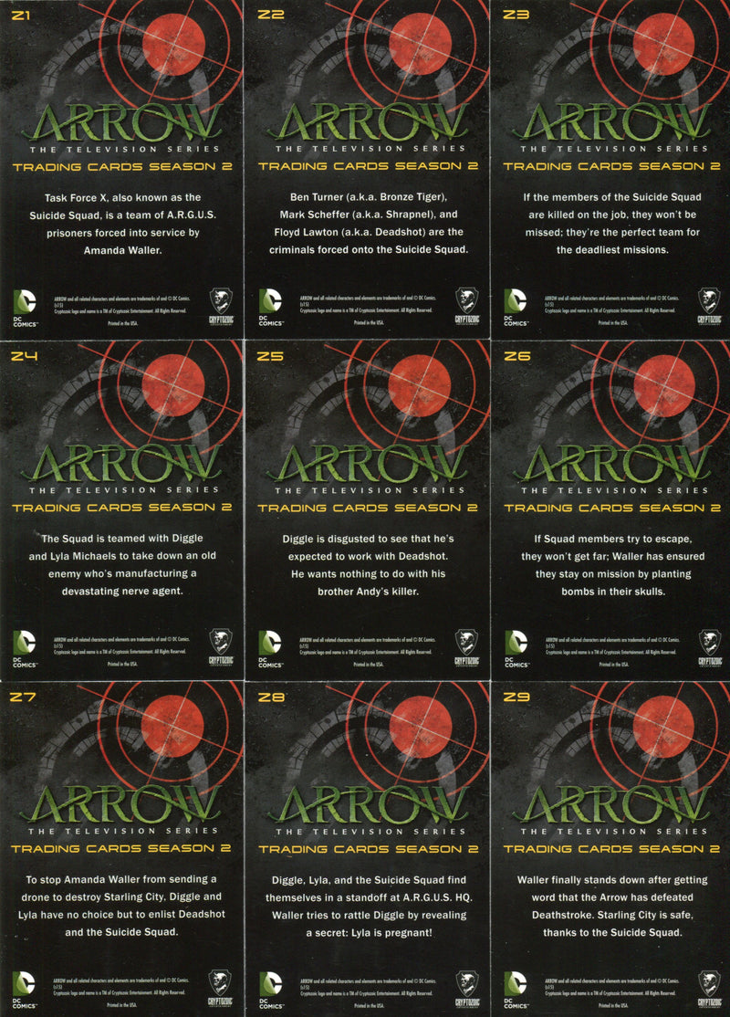 2015 Arrow Season 2 Suicide Squad Chase Card Set Z1-Z9   - TvMovieCards.com