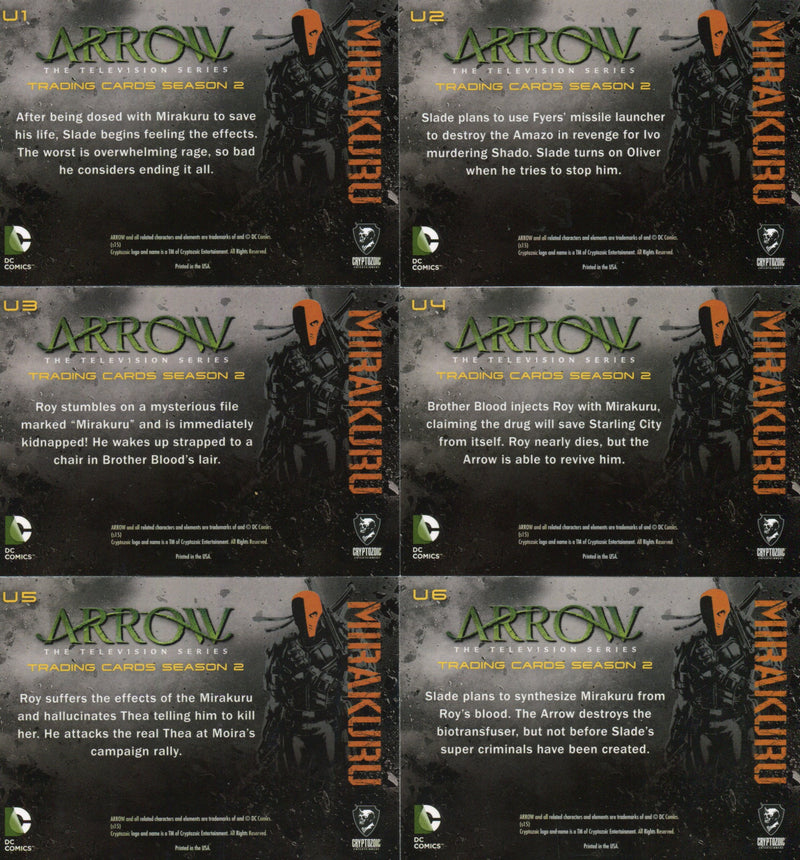 2015 Arrow Season 2 Mirakuru Chase Card Set U1-U6   - TvMovieCards.com