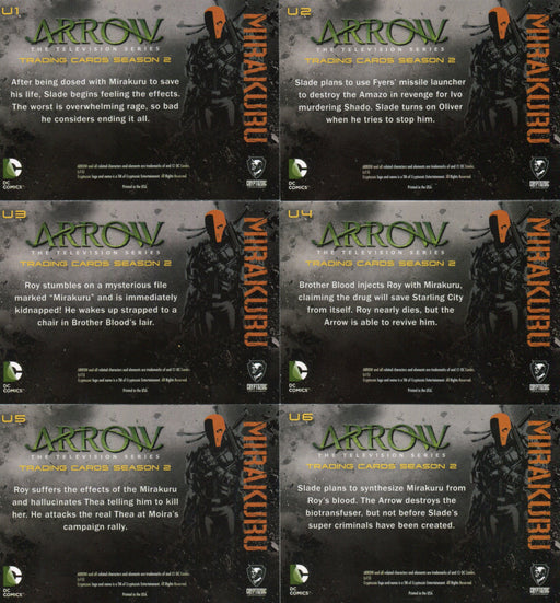 2015 Arrow Season 2 Mirakuru Chase Card Set U1-U6   - TvMovieCards.com