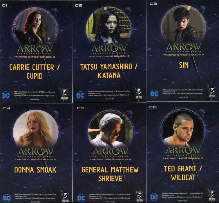 2016 Arrow Season 3 Character Bios Chase Card Set C1-6   - TvMovieCards.com
