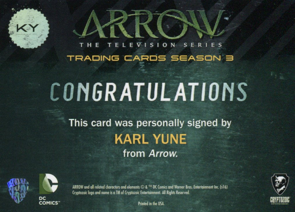 2016 Arrow Season 3 Karl Yune as Maseo Yamashiro Autograph Card KY   - TvMovieCards.com