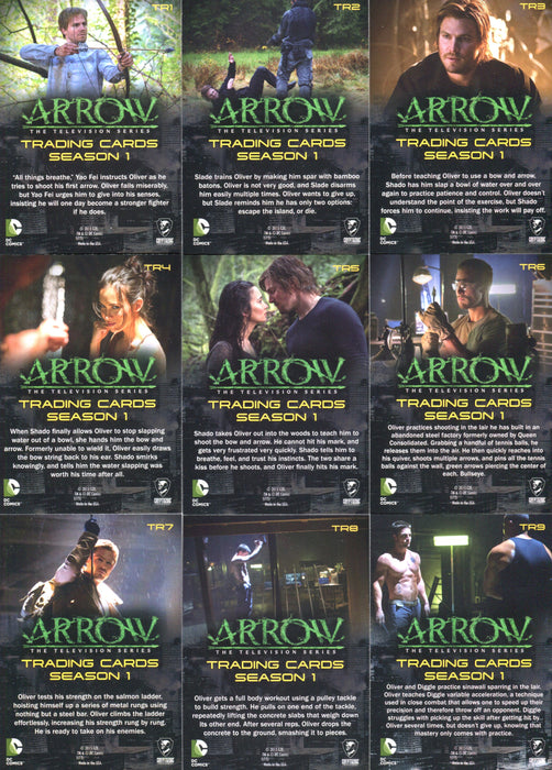 Arrow Season 1 Foil Training Chase Card Set TR1 thru TR9 2014/2015   - TvMovieCards.com