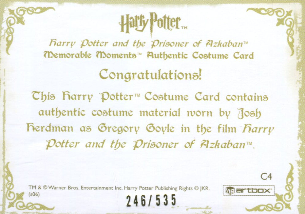 Harry Potter Memorable Moments Gregory Goyle Costume Card HP C4 #246/535   - TvMovieCards.com