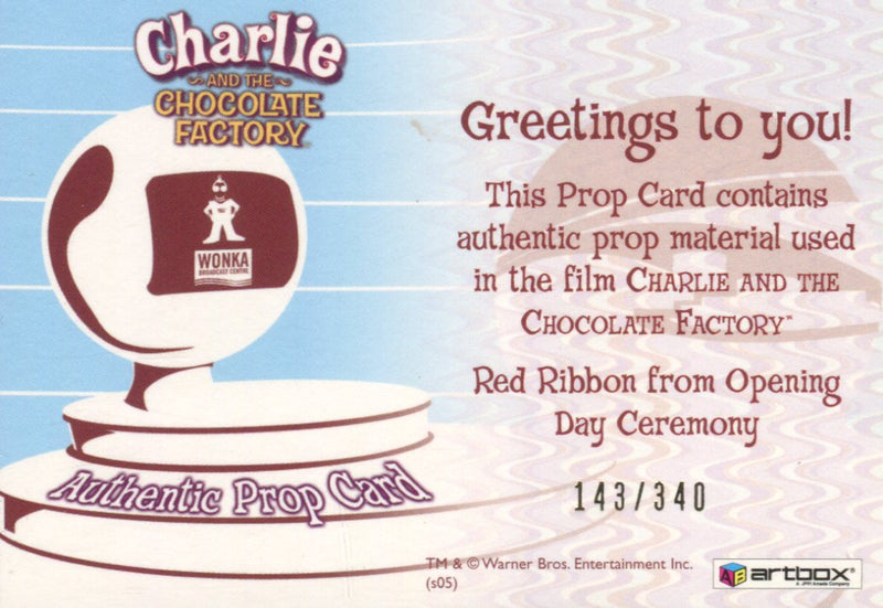 Charlie & Chocolate Factory Red Ribbon Opening Day Prop Card #143/340   - TvMovieCards.com