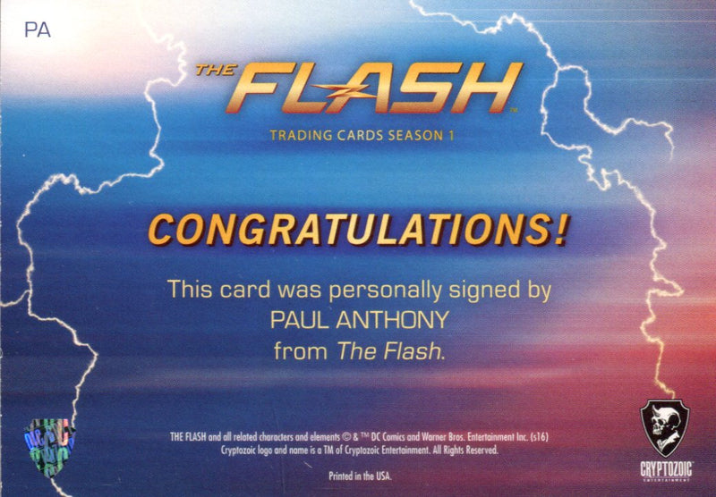 2016 Flash Season 1 Paul Anthony as Roy G. Bivolo Rainbow Rider Autograph Card P - TvMovieCards.com