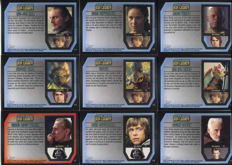 Star Wars Jedi Legacy Influences Chase Card Set 18 Cards I-1 thru I-18 Topps   - TvMovieCards.com