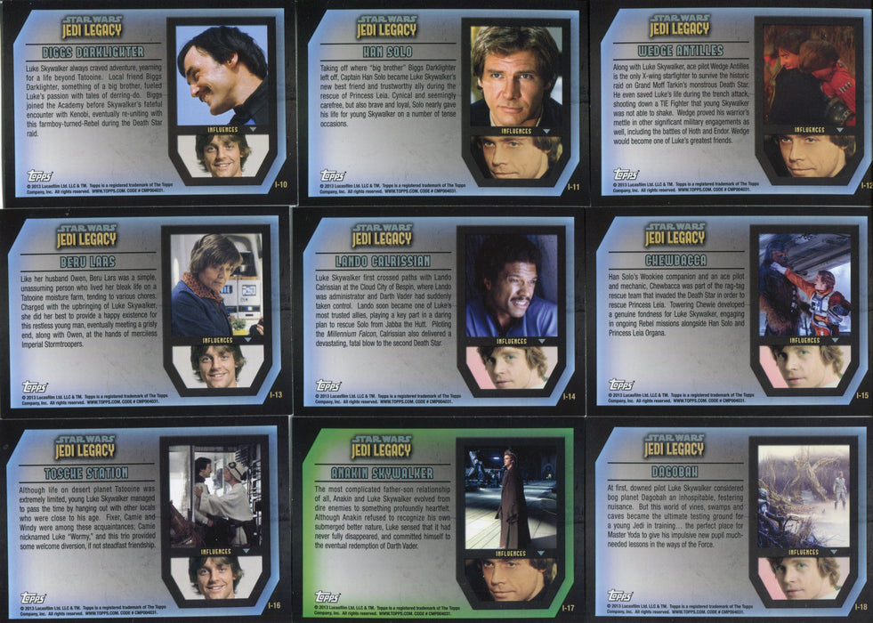 Star Wars Jedi Legacy Influences Chase Card Set 18 Cards I-1 thru I-18 Topps   - TvMovieCards.com