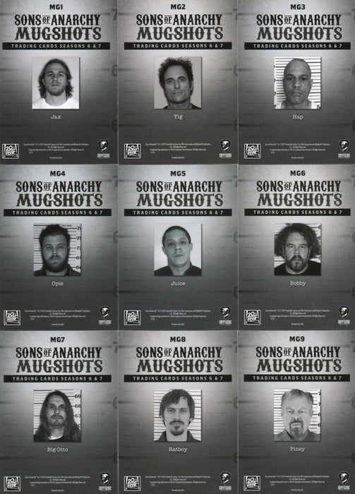 2015 Sons of Anarchy Season 6 & 7 Mug Shots Chase Card Set MG1 - MG9   - TvMovieCards.com
