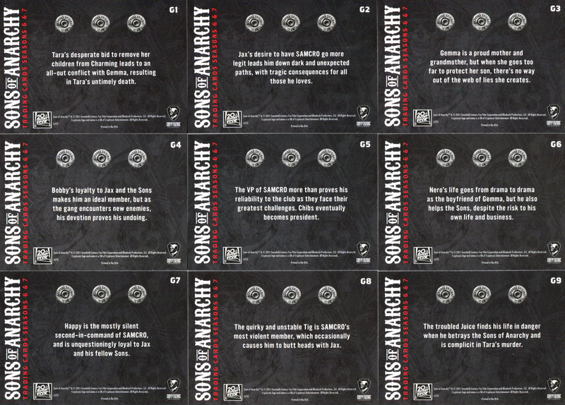 2015 Sons of Anarchy Season 6 & 7 Gallery Chase Card Set G1 - G9   - TvMovieCards.com