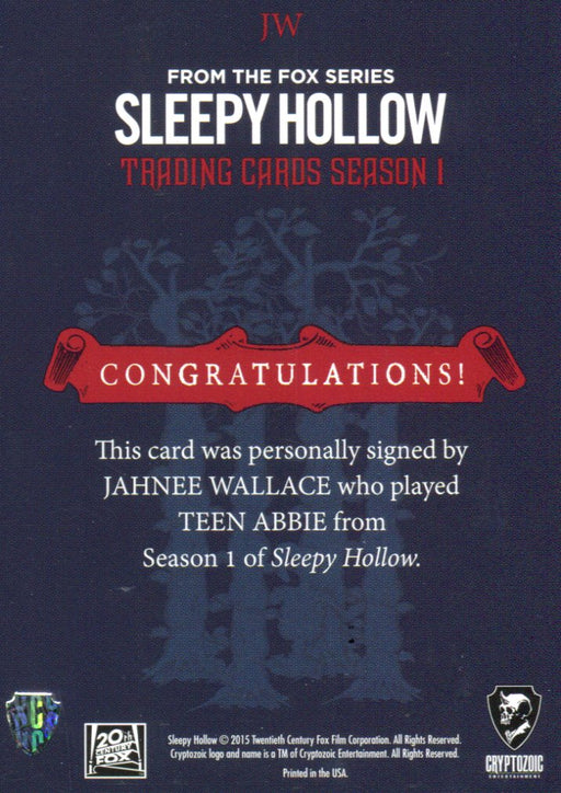 Sleepy Hollow Season One Jahnee Wallace as Teen Abbie JW Autograph Card 2014   - TvMovieCards.com