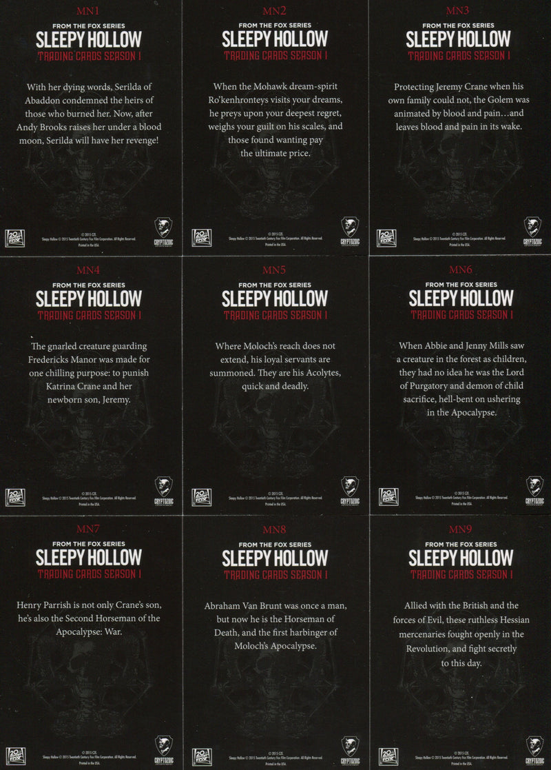 Sleepy Hollow Season One Monsters Chase Card Set MN1-9 Cryptozoic 2015   - TvMovieCards.com