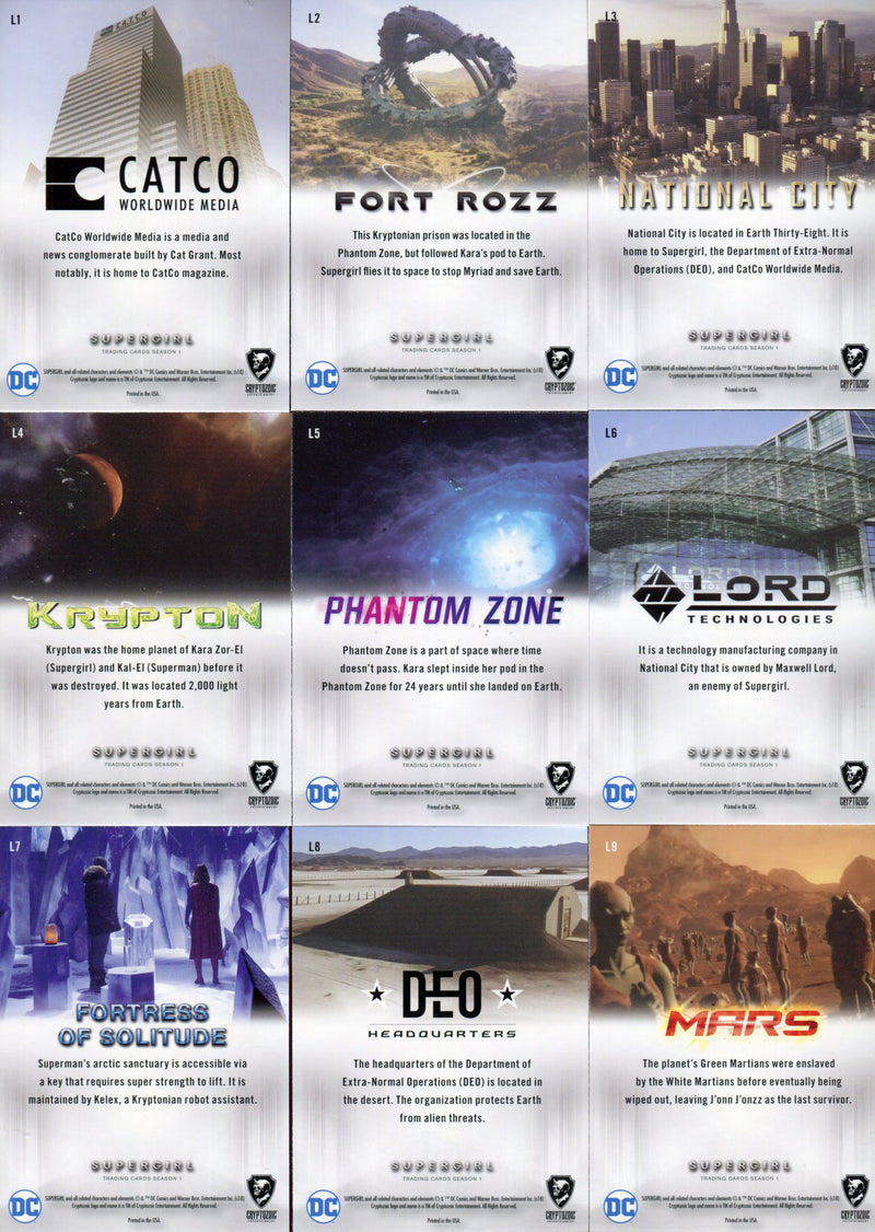 Supergirl Season 1 Locations Chase Card Set L1 thru L9  Cryptozoic 2018   - TvMovieCards.com