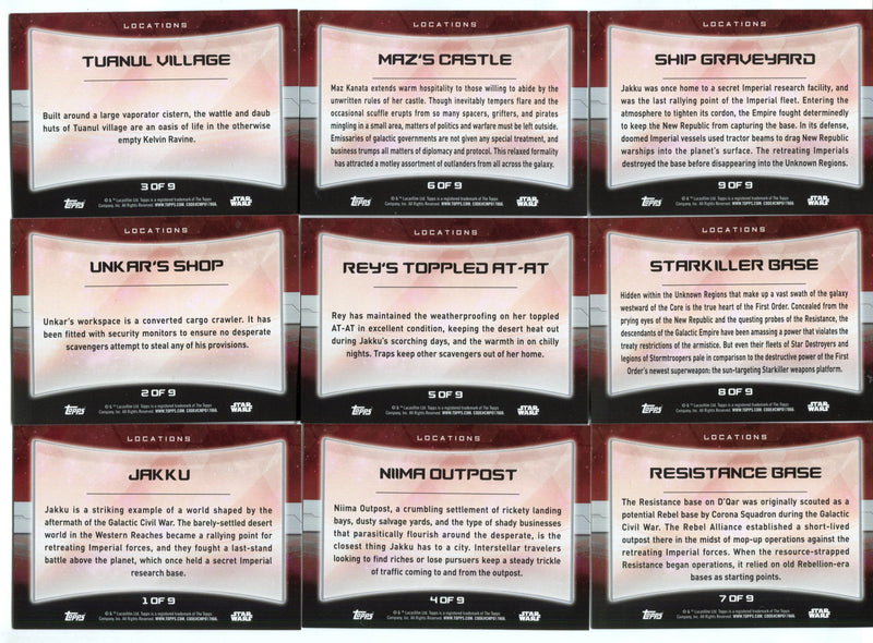 2015 Star Wars Force Awakens Series 1 Locations Chase Card Set 9 Card Topps   - TvMovieCards.com
