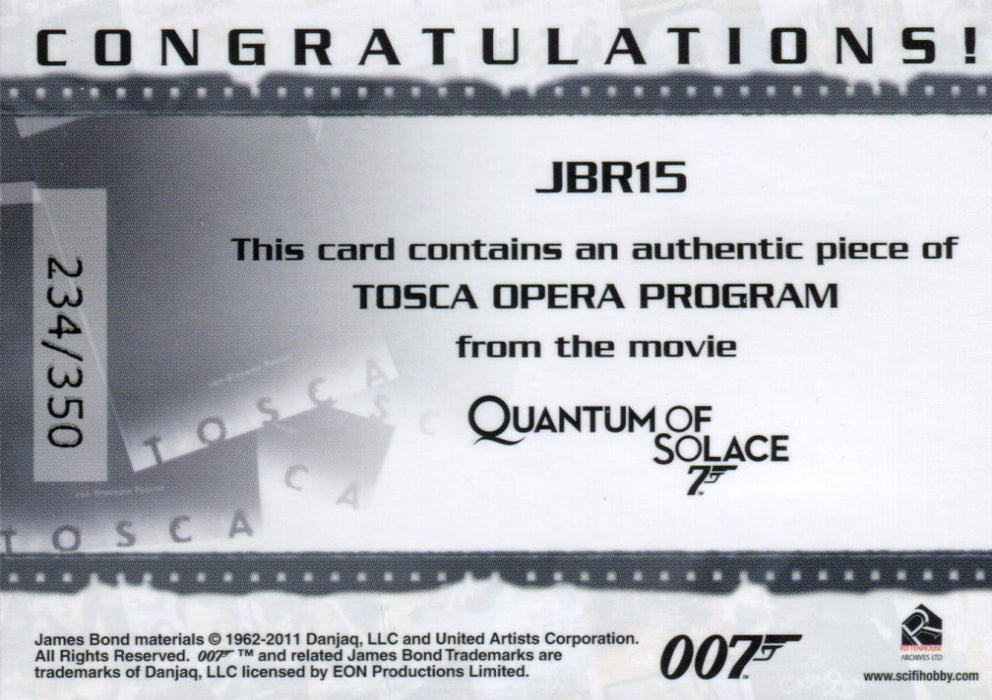 James Bond Mission Logs Tosca Opera Program Relic Prop Card JBR15 #234/350   - TvMovieCards.com