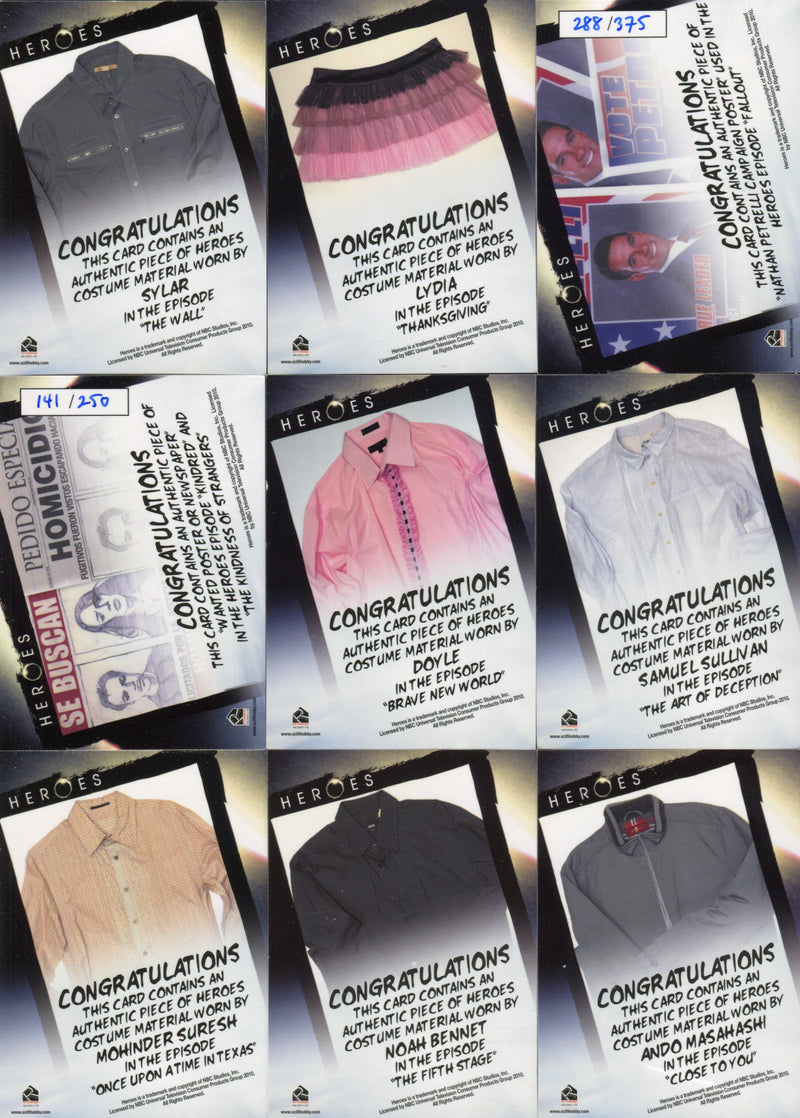 Heroes Archives Costume Card Set 15 Cards Rittenhouse 2010   - TvMovieCards.com
