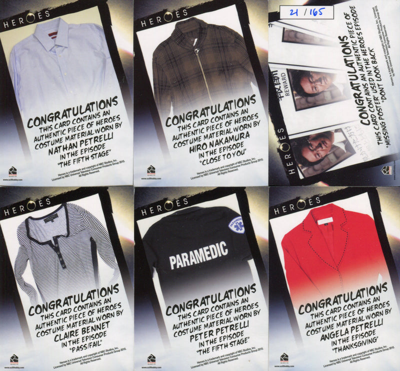 Heroes Archives Costume Card Set 15 Cards Rittenhouse 2010   - TvMovieCards.com