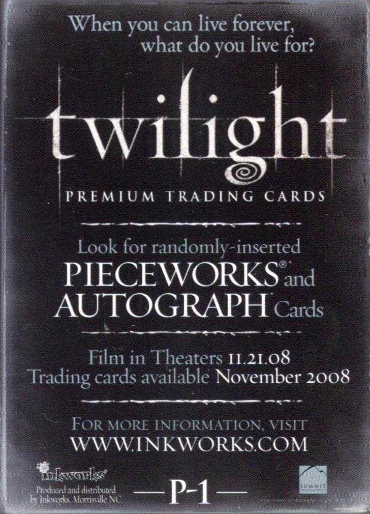 Twilight Premium Promo Card P-1 Inkworks 2008   - TvMovieCards.com