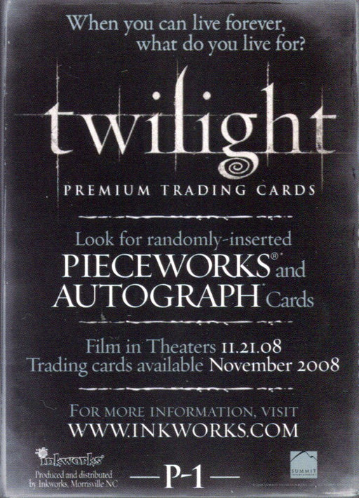 Twilight Premium Promo Card P-1 Inkworks 2008   - TvMovieCards.com