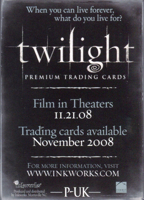 Twilight Premium Promo Card P-UK Inkworks 2008   - TvMovieCards.com