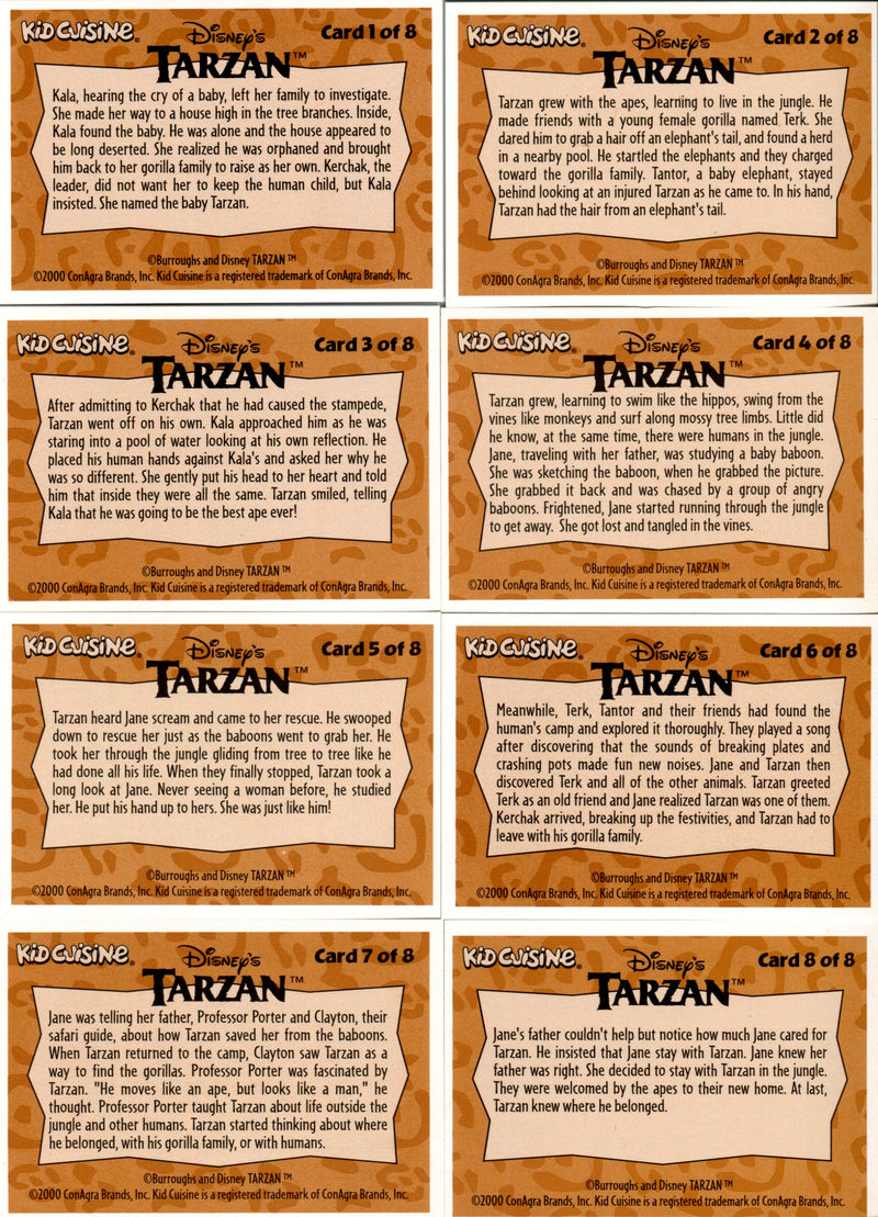 Tarzan Disney Movie Lenticular Chase Card Set 8 Cards Kid Cuisine 2000   - TvMovieCards.com