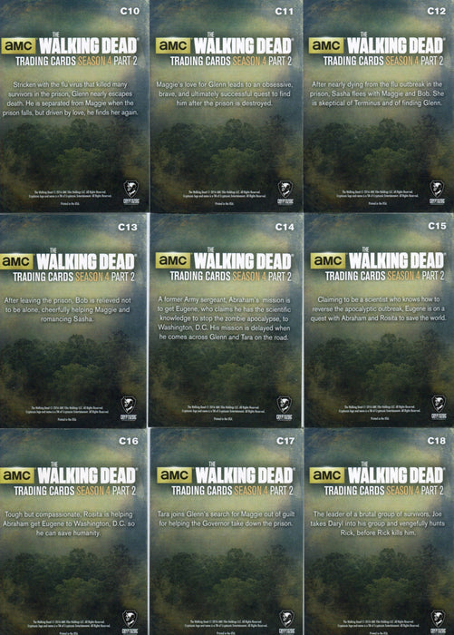 Walking Dead Season 4 Part 2 Character Bios Chase Card Set C10 thru C18   - TvMovieCards.com