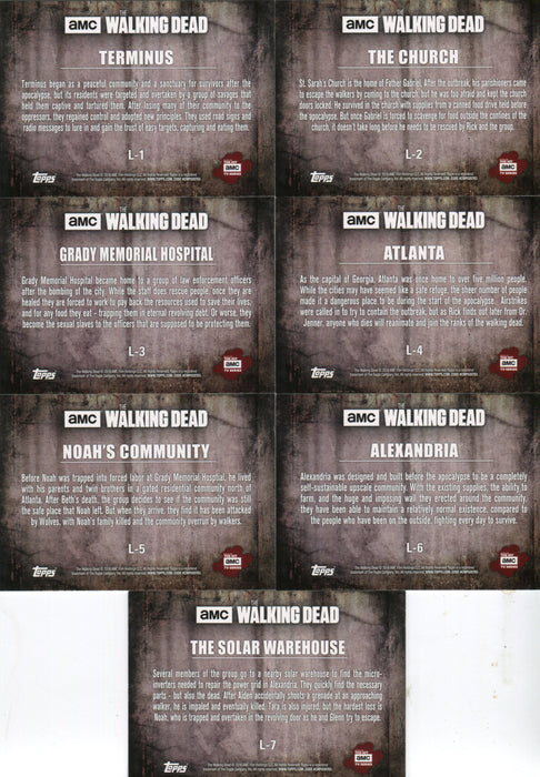 Walking Dead Season 5 Locations Chase Card Set L-1 thru L-7 Topps 2016   - TvMovieCards.com