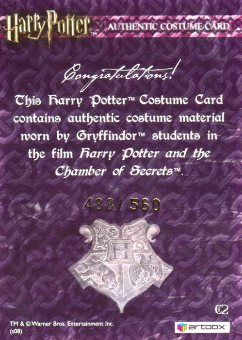 The World of Harry Potter 3D 2 Gryffindor Students' Costume Card HP C2 #488/560   - TvMovieCards.com