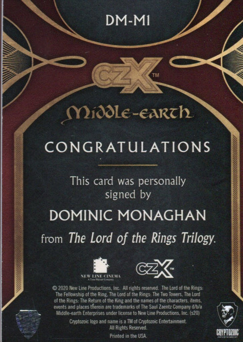 CZX Middle Earth Dominic Monaghan as Merry Lord of Rings Autograph Card DM-M1   - TvMovieCards.com