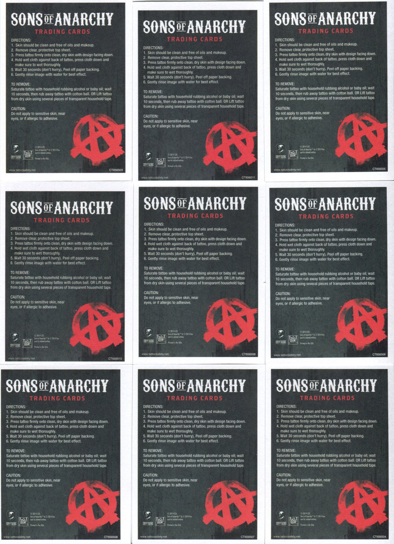 Sons of Anarchy Seasons 1 - 3 Temporary Tattoos Chase Card Set TT01-TT09   - TvMovieCards.com