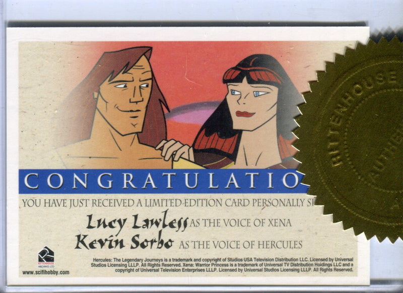 Xena & Hercules Animated Adventures Lawless Sorbo Double Autograph Card   - TvMovieCards.com