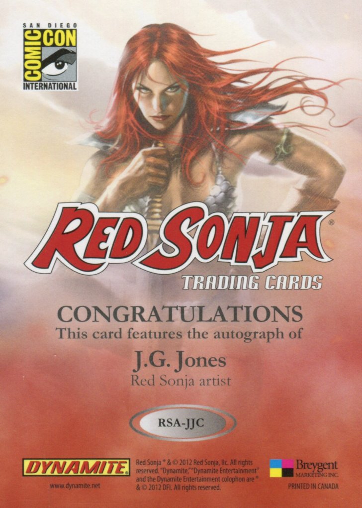 Red Sonja 2012 (Breygent) RSA-JJC J.G. Jones SDCC San Diego Autograph Card   - TvMovieCards.com