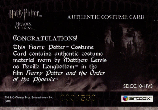 Harry Potter Heroes & Villains Neville Costume Card HP SDCC10-HV3 #099/550   - TvMovieCards.com