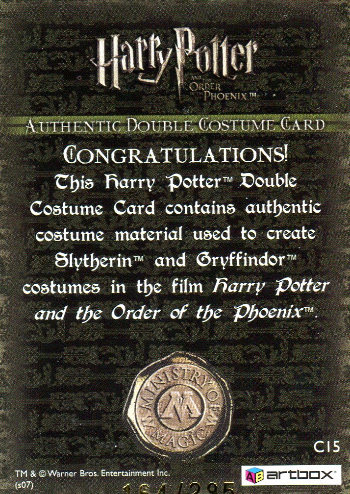 Harry Potter Order Phoenix Update Double Costume Card C15 HP #164/295   - TvMovieCards.com