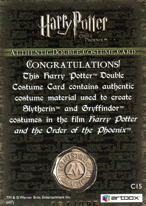 Harry Potter Order Phoenix Update Double Costume Card C15 HP #164/295   - TvMovieCards.com