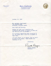 Original Signature Letter Governor Ronald Reagan October 10, 1969   - TvMovieCards.com