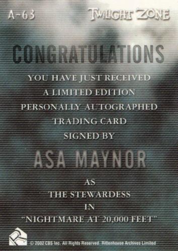 Twilight Zone 3 Shadows and Substance Asa Maynor Autograph Card A-63 A63   - TvMovieCards.com