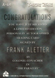 Twilight Zone 3 Shadows and Substance Frank Aletter Autograph Card A-64 A64   - TvMovieCards.com
