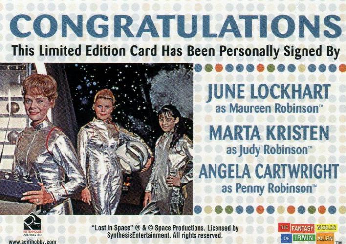 Lost in Space Complete Lockhart Kristen Cartwright Triple Autograph Card   - TvMovieCards.com