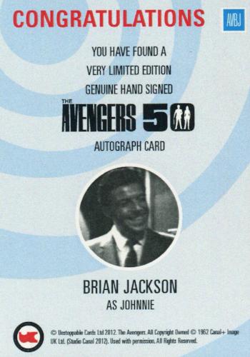 Avengers TV 50th Anniversary Brian Jackson as Johnnie Autograph Card AVBJ   - TvMovieCards.com