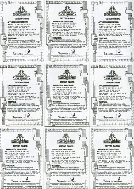 Small Soldiers Movie Tattoo Chase Card Set 9 Tattoos Inkworks 1998   - TvMovieCards.com