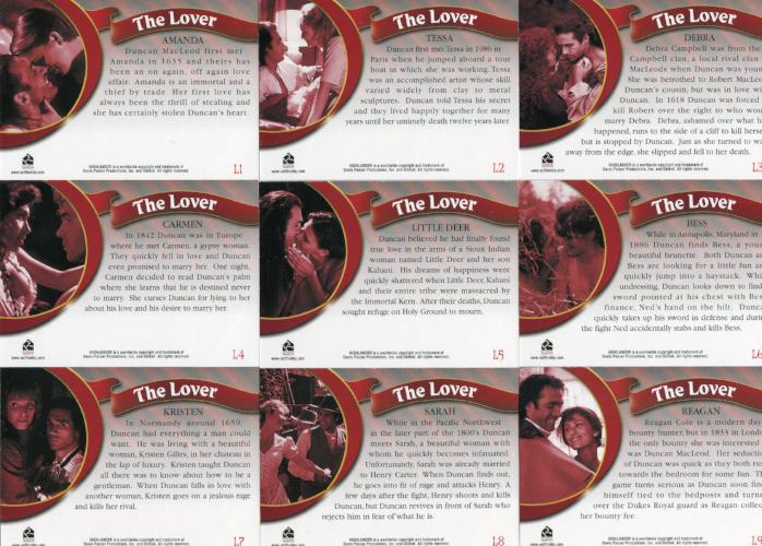Highlander Complete The Lover Chase Card Set 9 Cards   - TvMovieCards.com