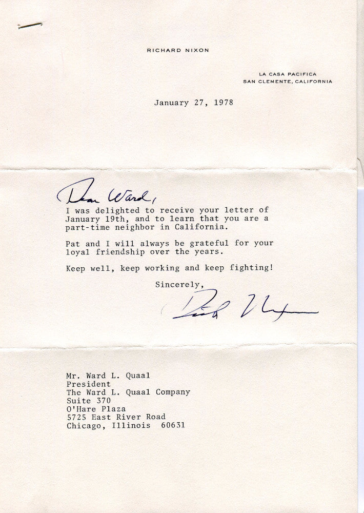 Original Signature Letter President Richard Nixon January 27, 1978   - TvMovieCards.com