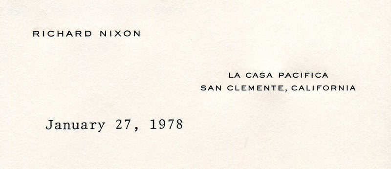 Original Signature Letter President Richard Nixon January 27, 1978   - TvMovieCards.com