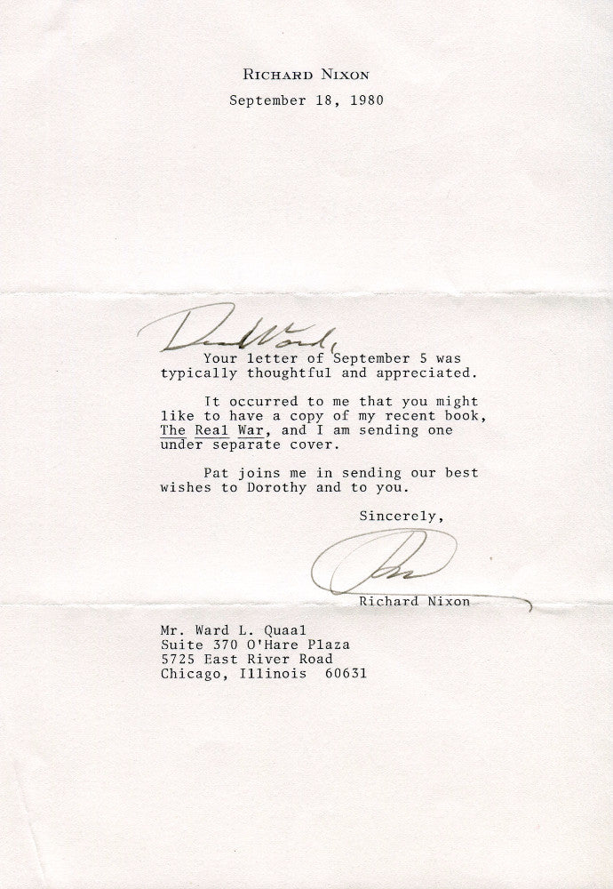 Original Signature Letter President Richard Nixon September 18, 1980   - TvMovieCards.com